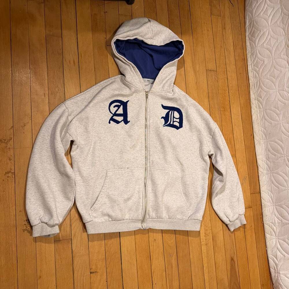 Adika Heather Grey Zip-Up Hoodie with Blue AD Lettering